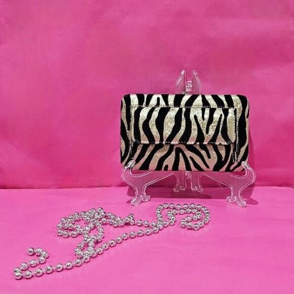 BLACK CHAMPAGNE TIGER - FLEUR DE LIS RHINESTONE CLUTCH  * PURSE HOLIDAY GLAMOUR - Picture 2 of 6